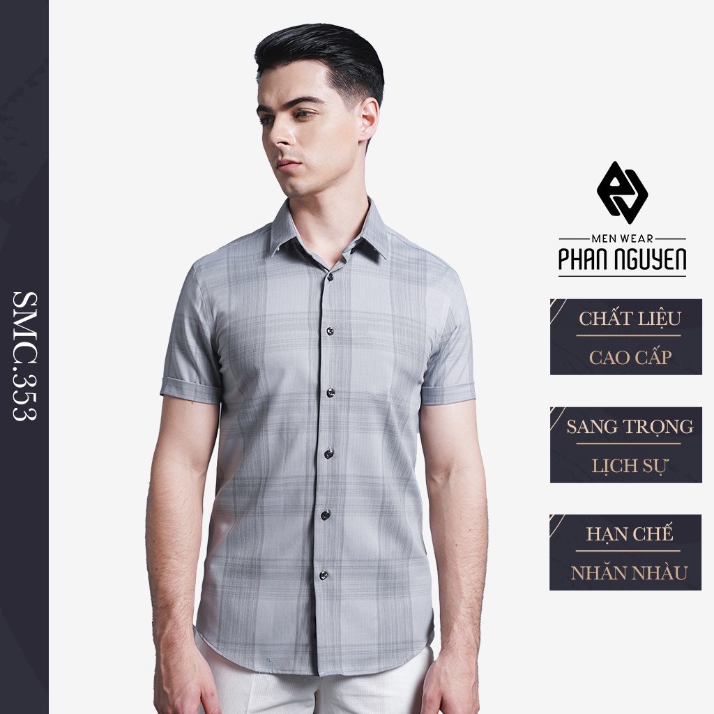 Áo sơ mi cộc tay nam PHAN NGUYỄN dáng slim fit, chất liệu cao cấp, thiết kế tối giản trẻ trung SMC.353