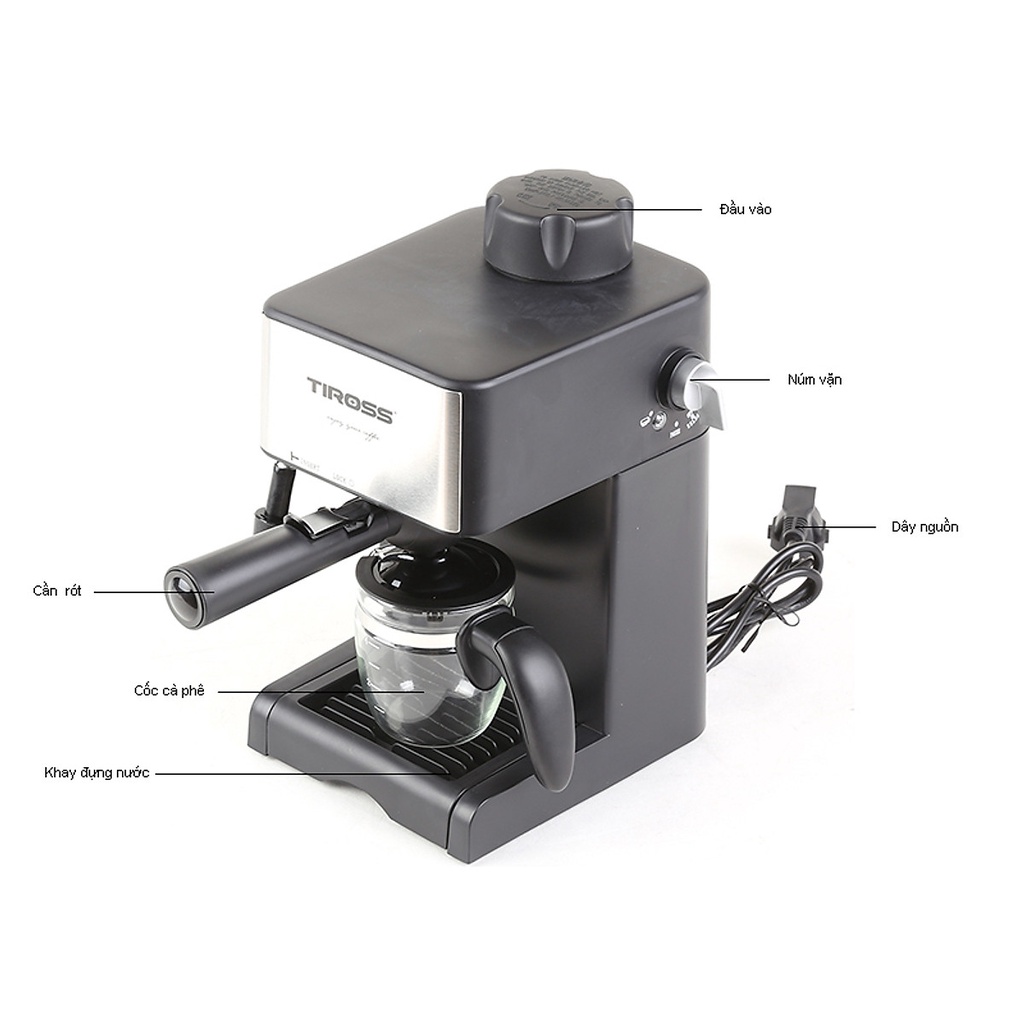 Máy pha cà phê Espresso 4 cốc tiross TS620 800W, TS621 800W, TS6211 15bar + Tặng 500gram cafe