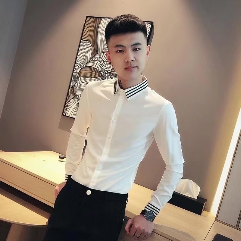 Áo Sơ Mi Tay Dài Dáng Rộng Họa Tiết Kẻ Sọc Phối Màu Độc Đáo Thời Trang Thu Đông Cao Cấp Cho Nam