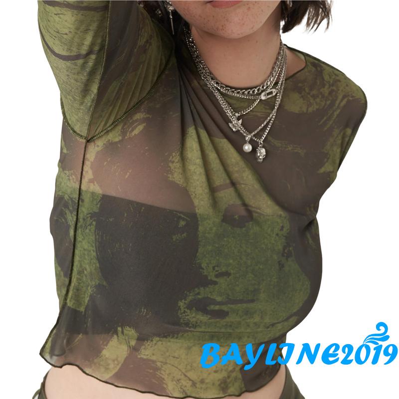 Áo croptop tay dài in hình chân dung ô liu màu xanh lá phong cách vintage độc đáo - size S/ M/ L/ XL