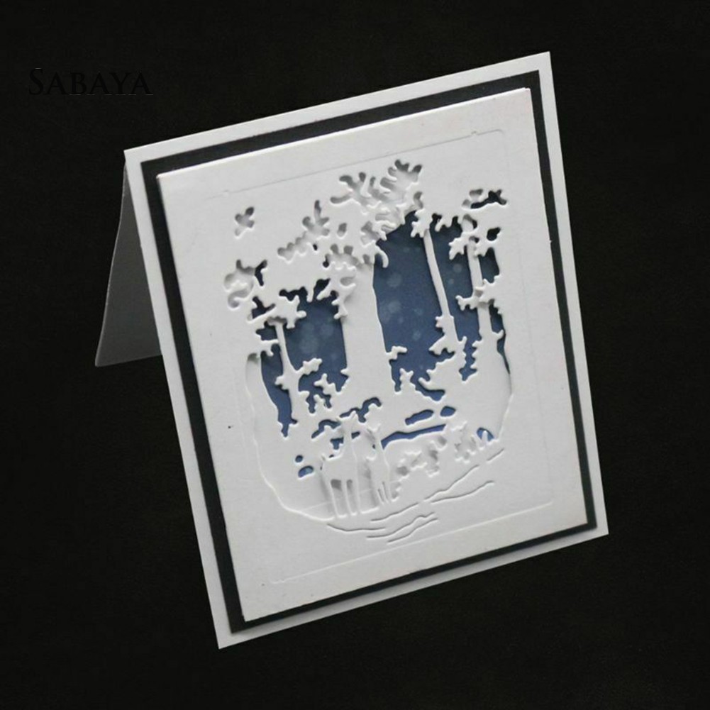 Khuôn Cắt Giấy Làm Từ Kim Loại Hình Cây Và Hươu Trang Trí Scrapbook