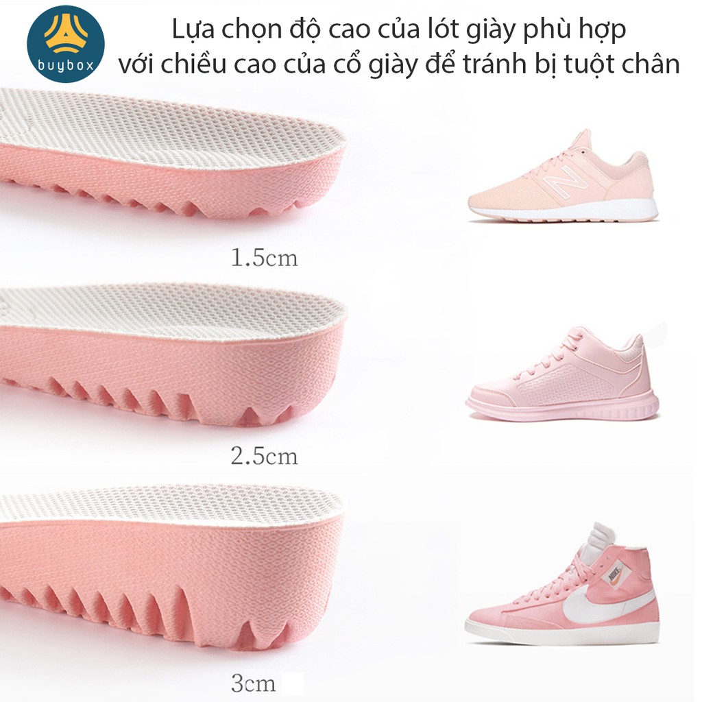 Lót giày độn đế tăng chiều cao 1.5cm, 2.5cm, 3cm đế cao su dẻo dập tổ ong thoáng khí - Hồng xám cho nữ - buybox -BBPK156