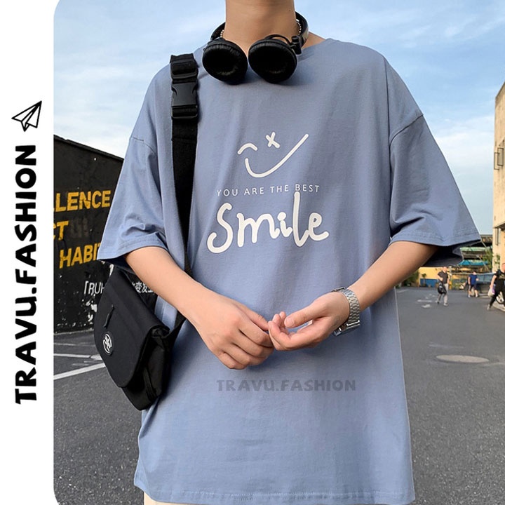 Áo thun tay lỡ nam unisex, form rộng chất đẹp mát co dãn 4 chiều in Smile cá tính NTL135
