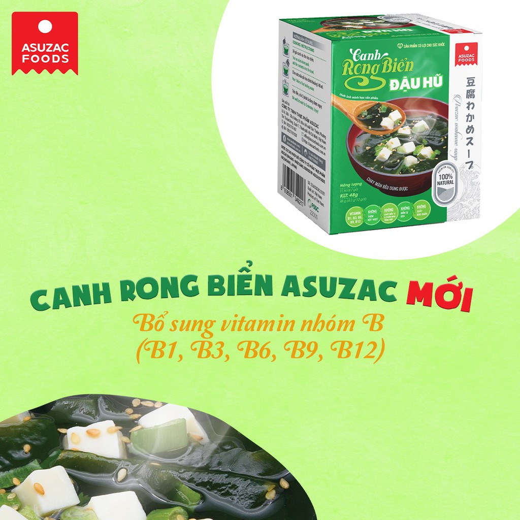 Hộp 10 Gói Canh Rong Biển Asuzac Đậu Hũ, Thịt Bò, Tôm, Miso, Hến, Thịt Thật, Dinh Dưỡng Cao, Chay Mặn Đều Dùng Được