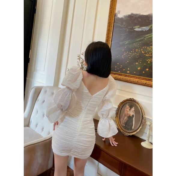 Đầm body nhún tay phồng