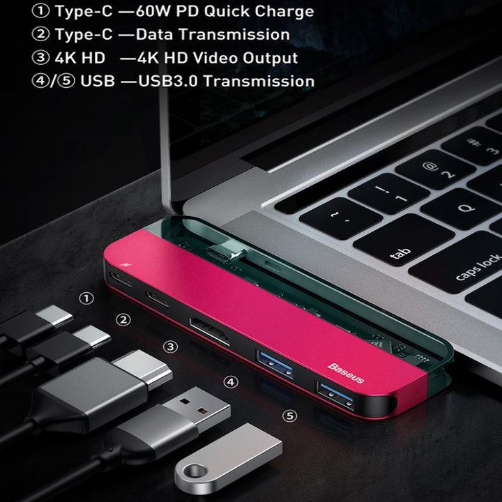 Bộ Hub đa năng Baseus CAHUB-TD03 Transparent Series Multifunctional HUB cho Macbook / iPad Pro