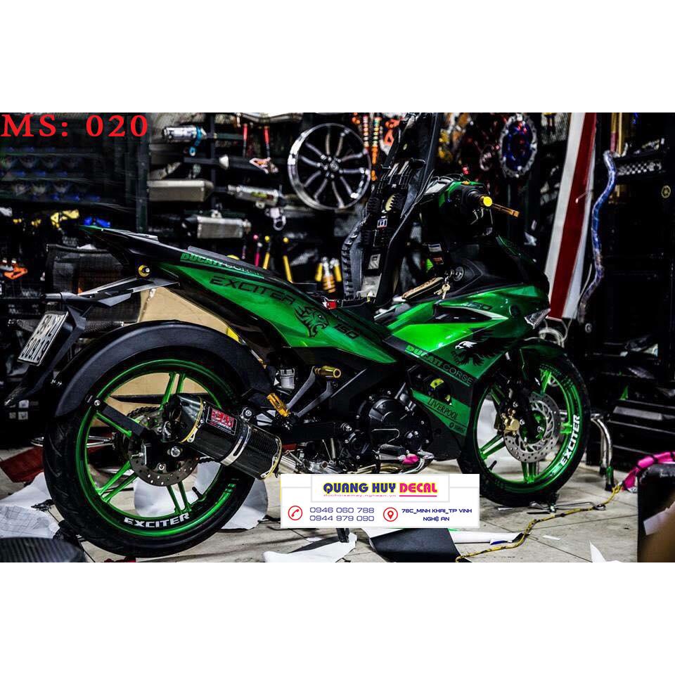 Tem trùm xe máy Exciter 150 xanh đen - Tem xe ex150 đẹp