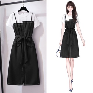 Bigsize M-6XL Đầm giả yếm dáng suông phối màu basic