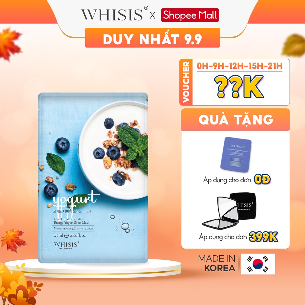 Mặt Nạ Dưỡng Da Sữa Chua Whisis Nature Origin Energy Yogurt Sheet Mask Làm Giảm Nám, Sáng Da 25ml