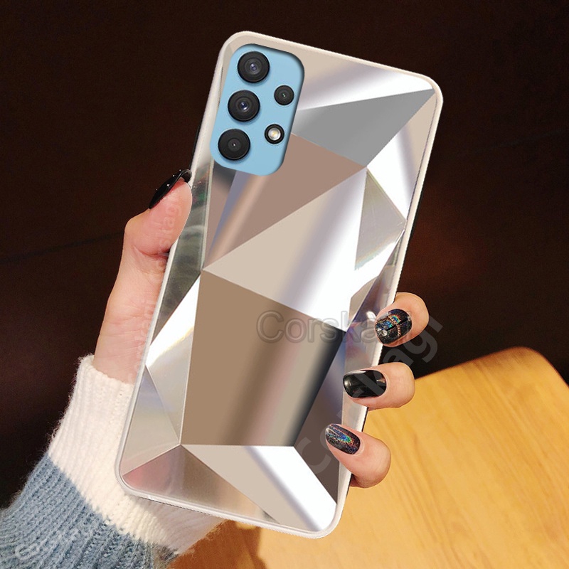Ốp Điện Thoại Tráng Gương Họa Tiết Kim Cương 3D Chống Sốc Cho Samsung A13 A33 A12 S21 FE Galaxy A53 A73 4G 5G