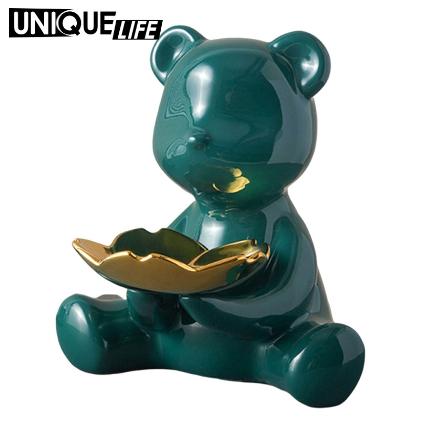 [Unique Life]Nordic Key Storage Bear Figure Statue Figurine Storage Tray for Candy Snacks Container Holder Artware living room bedroom