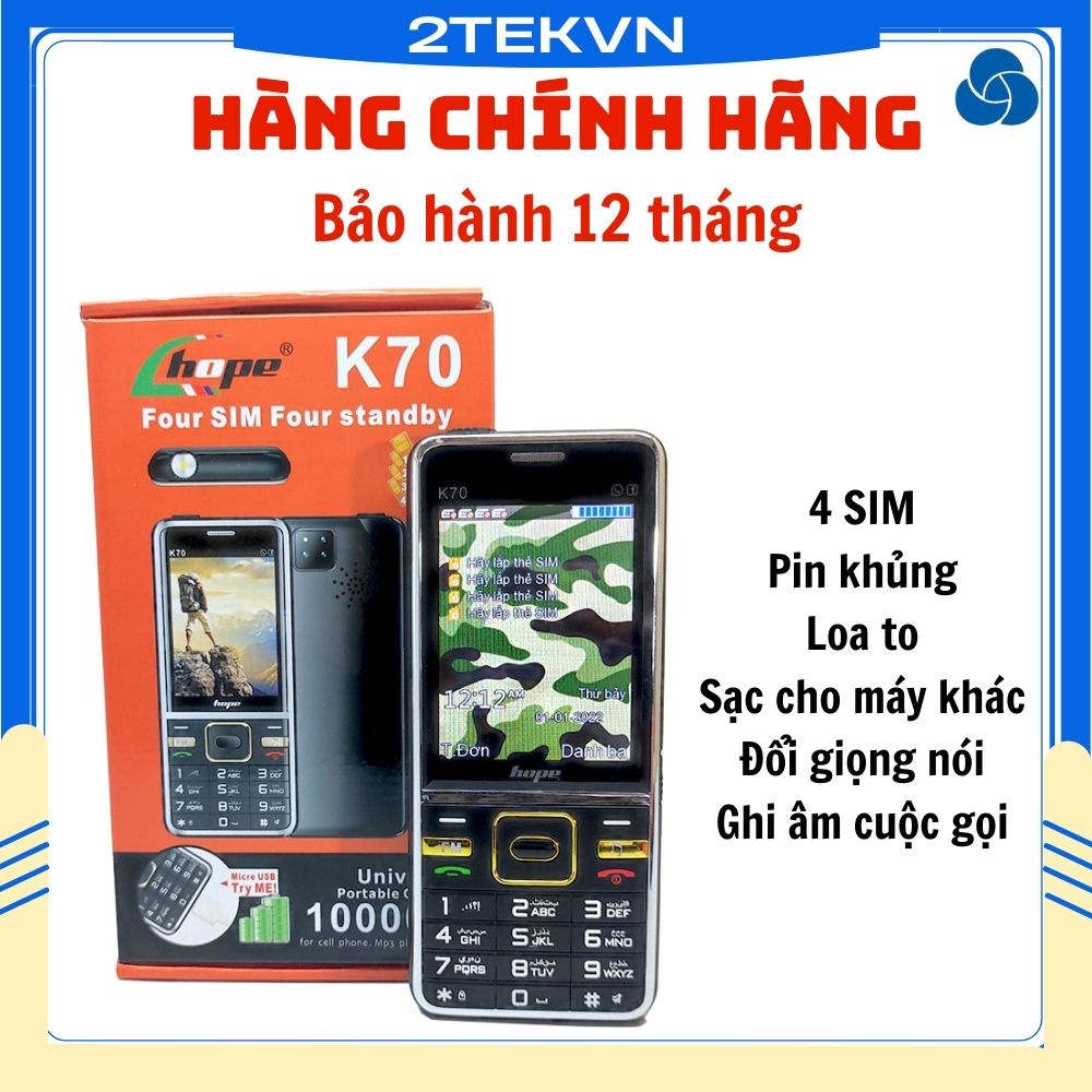 Điện thoại 4 sim Hope K70 pin khủng 10.000mAh hỗ trợ sạc cho máy khác