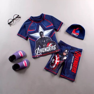 Đồ bơi bé trai Captain Marvel kèm nón