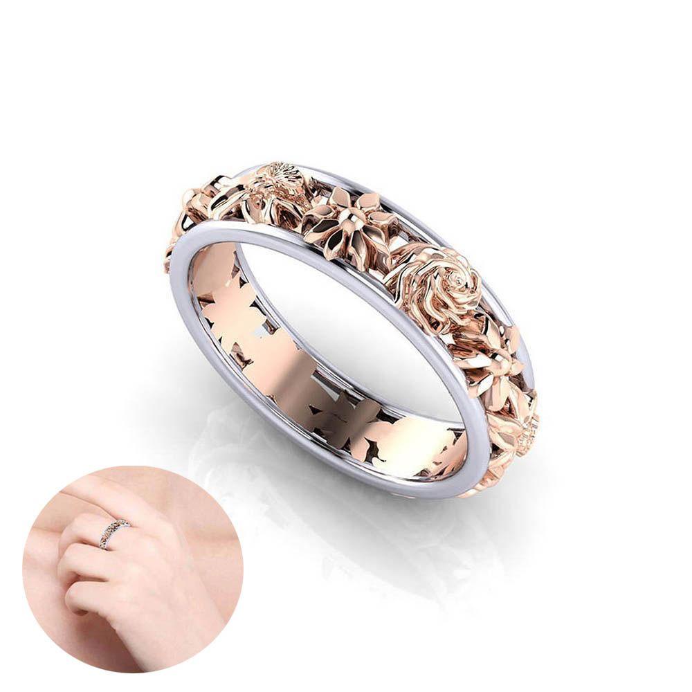 Nhẫn Kim Loại Hai Màu Đính Hoa Handmade Xinh Xắn Thời Trang