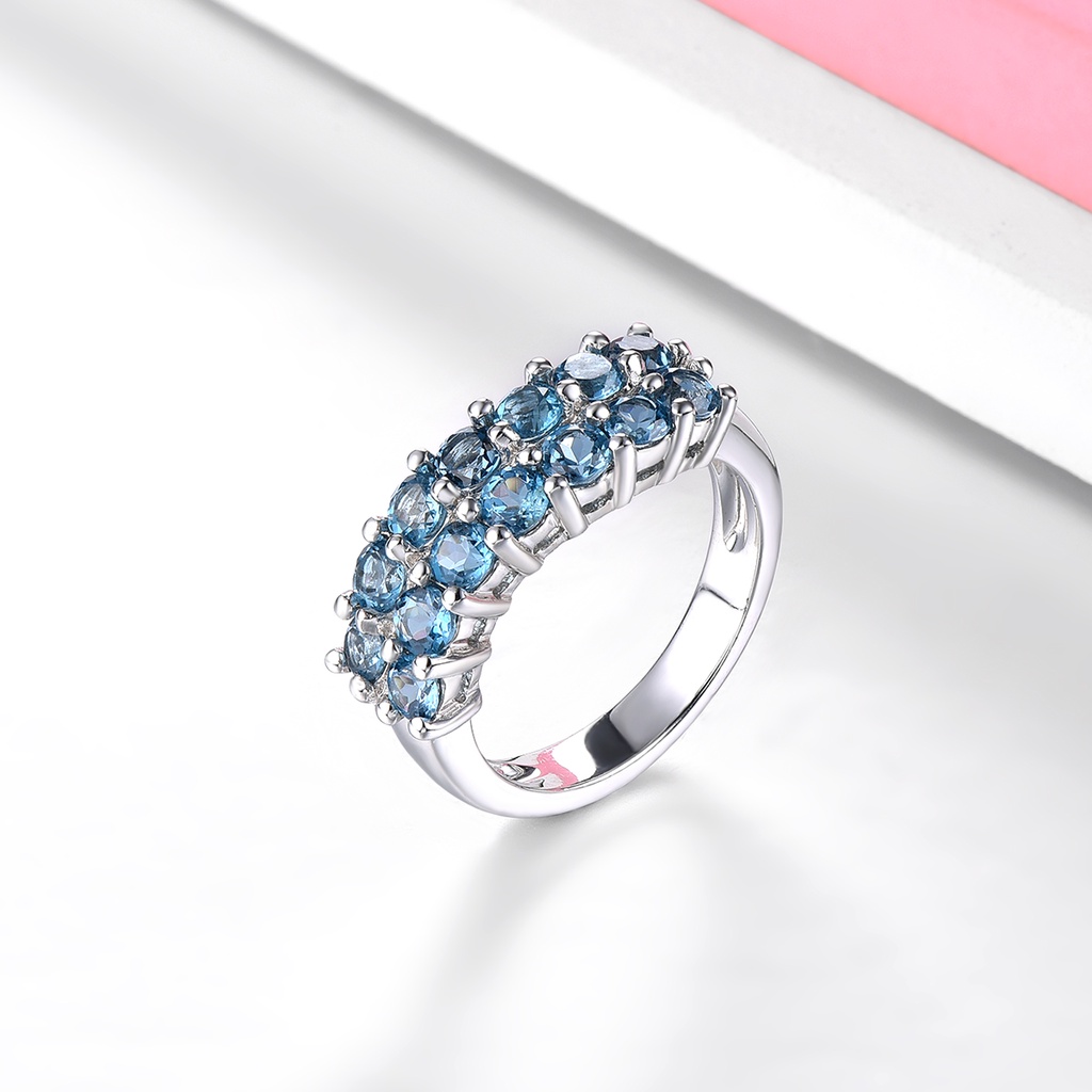 Nhẫn Bạc 925 Đính Đá Topaz Xanh Lam Hàng Thật 2 Carats
