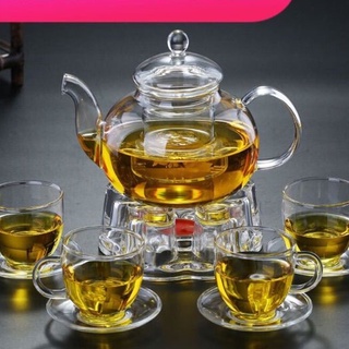 set ấm thủy tinh +chén quai chịu nhiệt