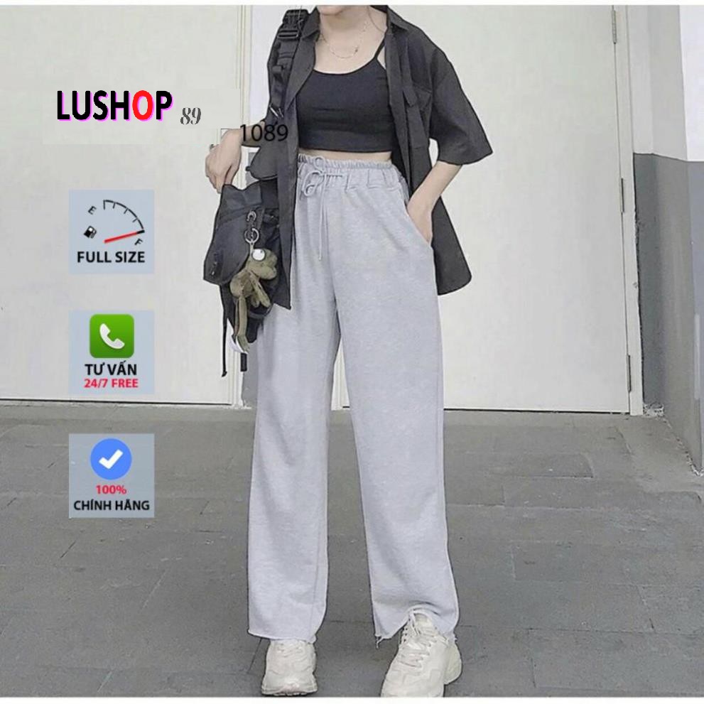 Quần ống rộng nữ ống rộng cạp chun quần ống rộng lưng thun quần nỉ da cá  Unisex Lushop89 | BigBuy360 - bigbuy360.vn