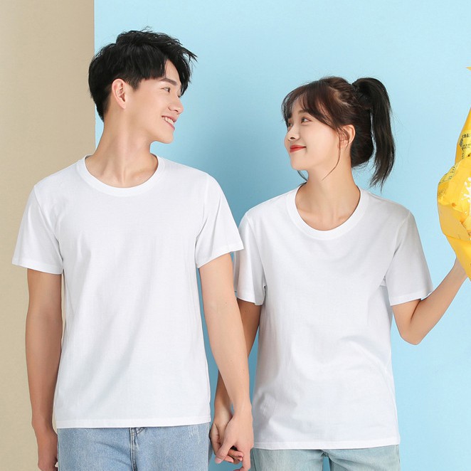 Áo Thun Trơn Phông Tay Ngắn Cổ Tròn Basic Unisex Nam Nữ Cho Nhóm, Lớp, Tập Thể Dã Ngoại Đi Biển, Áo Đôi - La mode