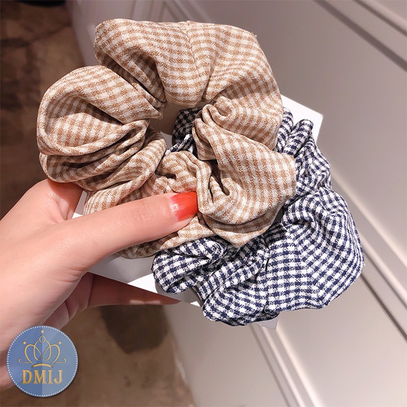 Cột Tóc Vải Scrunchies Hoạ Tiết Caro Nhỏ Phong Cách Vintage