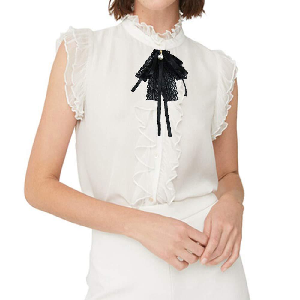 EXPEN Cài Áo Hình Nơ Phối Ren Màu Đen Thanh Lịch Thời Trang