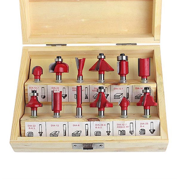 BỘ MŨI PHAY GỖ 15 MÓN - MŨI SOI GỖ 1/2 INCH - 12.7MM cao cấp