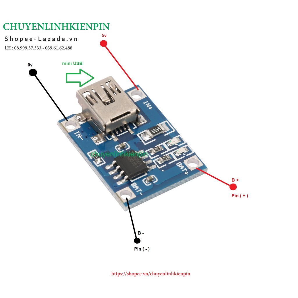 Mạch Sạc Pin TP4056 1A MiNI USB( BL64_135 )