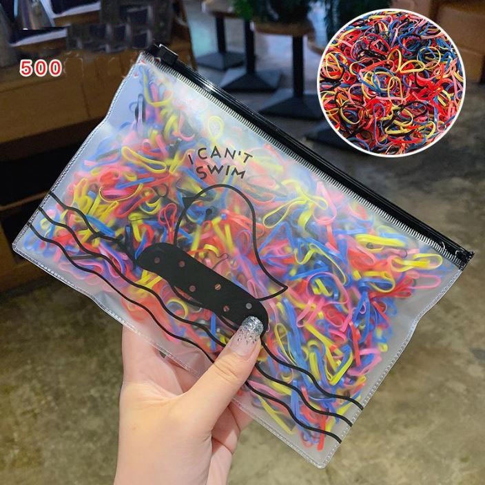 Túi 500 thun cột tóc co giãn nhiều màu sợi lớn thời trang Orin