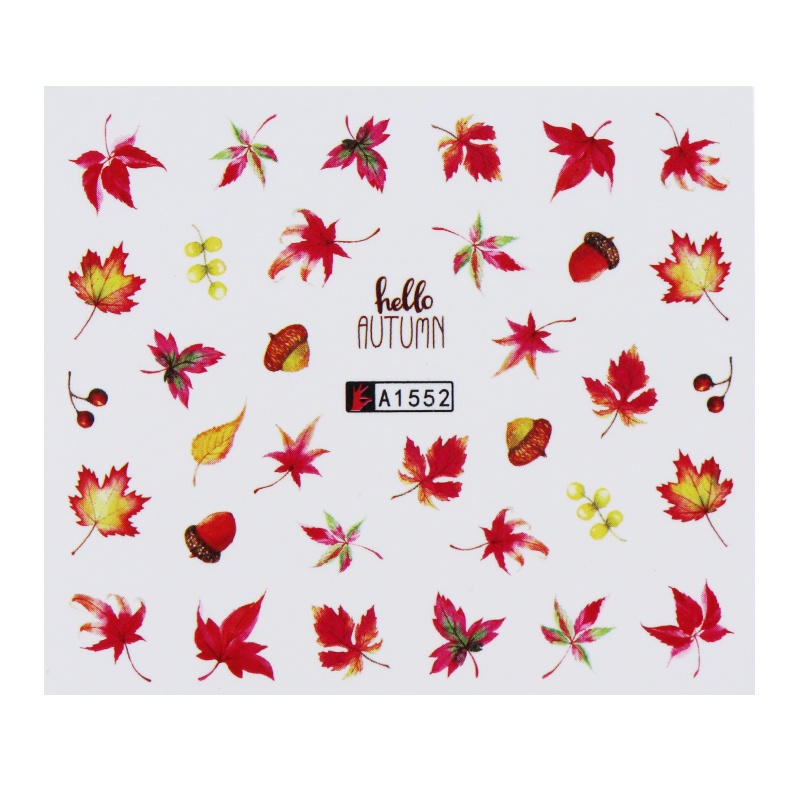 Monja Bộ 12 miếng dán chuyển nước trang trí móng tay hình lá xanh/lá phong