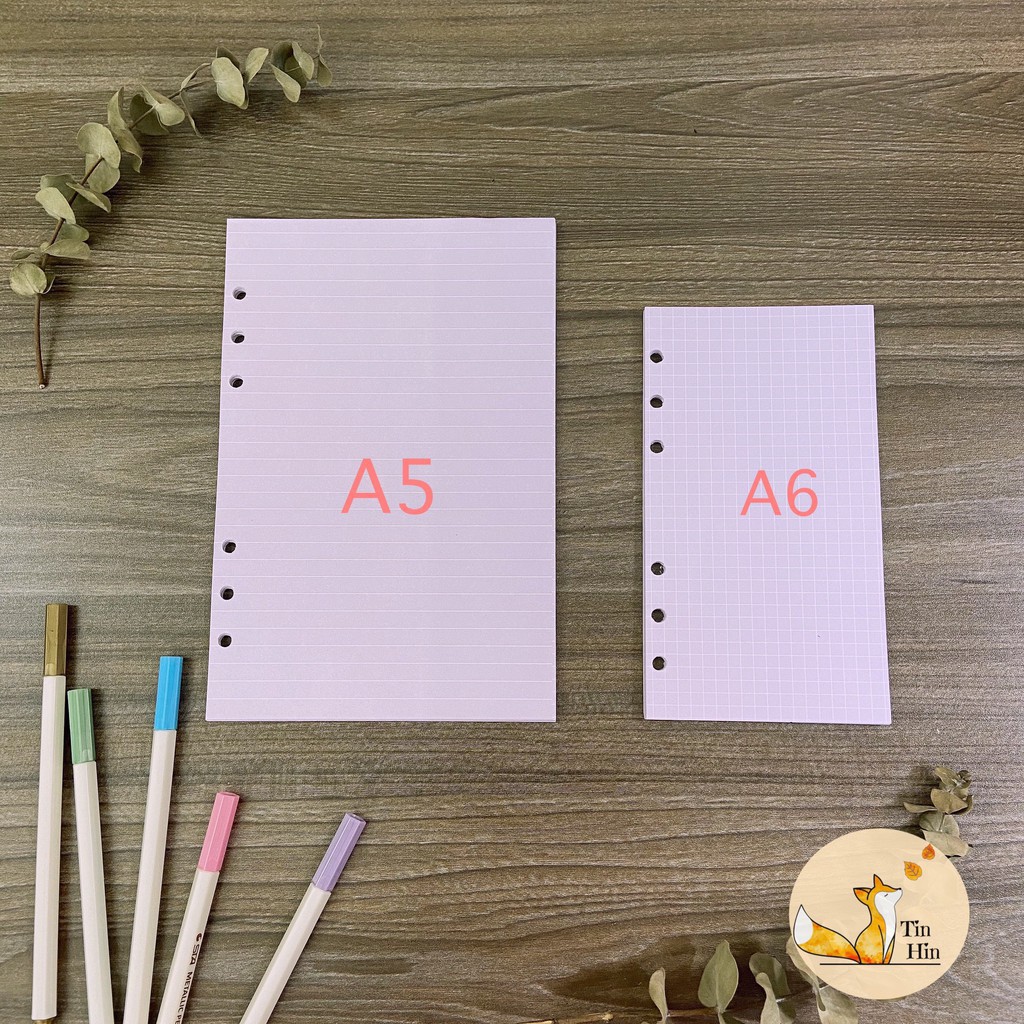 Giấy refill màu ruột sổ Planner 6 lỗ A5/A6 40 tờ, Giấy dùng cho sổ còng