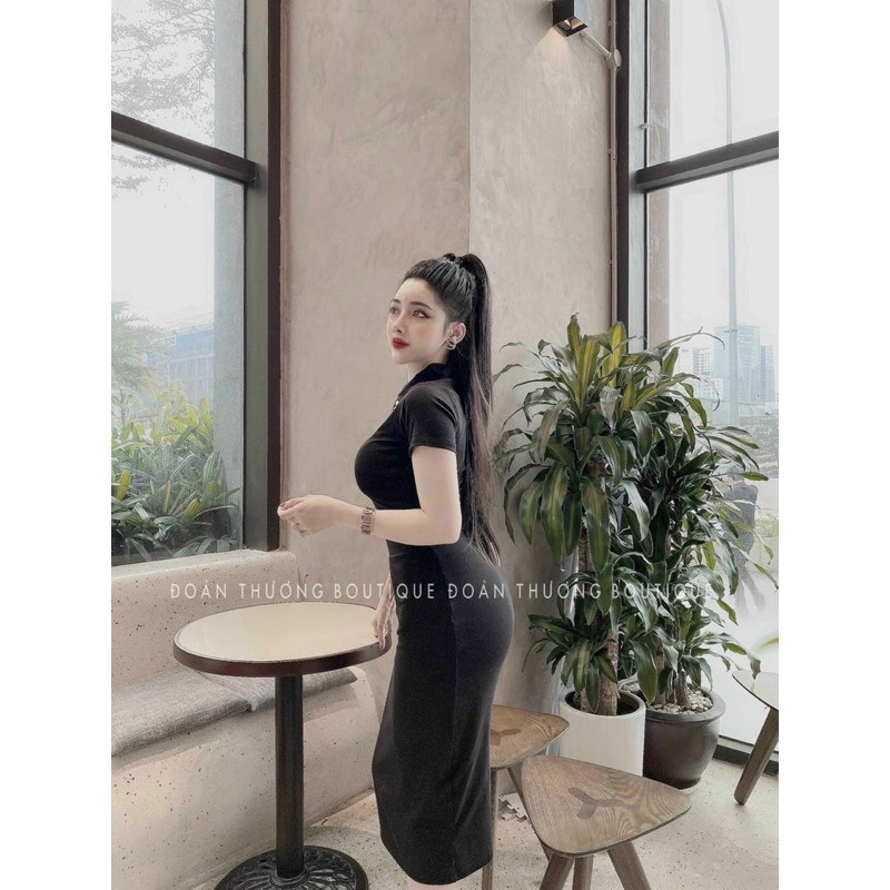 Sét bộ áo croptop cổ bẻ trơn phối chân váy dài cực xinh , chất thun bozip mềm mịn