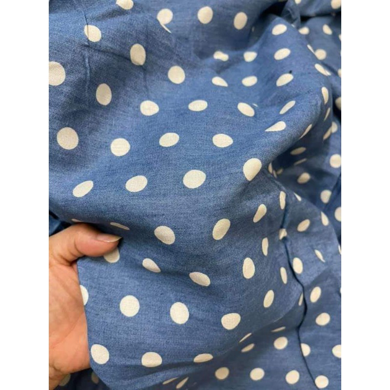 Vải thô jean giấy chấm bi