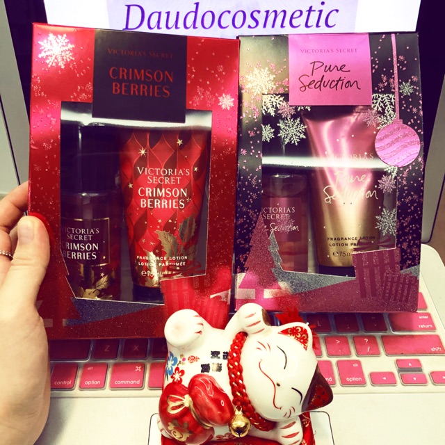 [ set quà tặng ] Set Xịt thơm Body Mist Victoria Secret Pure Seduction/ Crimson Berries 75ml + Body lotion 75ml