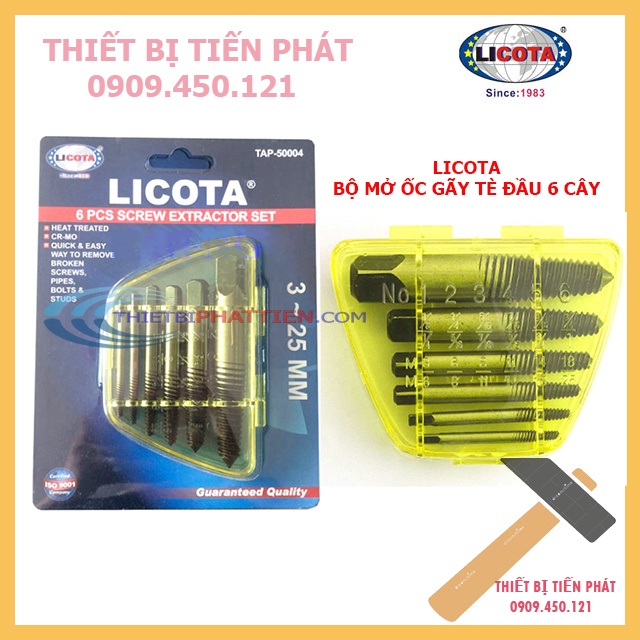 Bộ Mở Ốc Vít Gãy, Tè Đầu, Toét Đầu 6 Cây 3-25mm Cao Cấp LICOTA TAP-50004 (Chính Hãng)