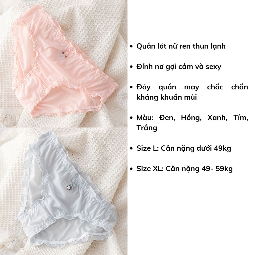 Quần lót nữ ren lưới mềm mại thoáng mát sexy gắn nơ gợi cảm và cuốn hút DOPICO L005