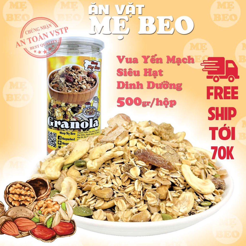 Granola ăn kiêng giảm cân siêu hạt dinh dưỡng Yến Mạch Mẹ Beo 500Gr