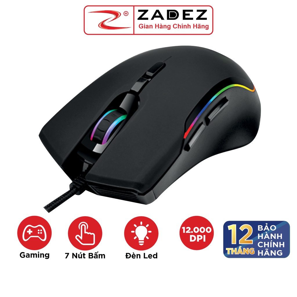 Chuột Gaming ZADEZ GT615PM 1200DPI, 6 Mức DPI, 7 Phím Chức Năng, Đèn LED RGB - Hàng Chính Hãng