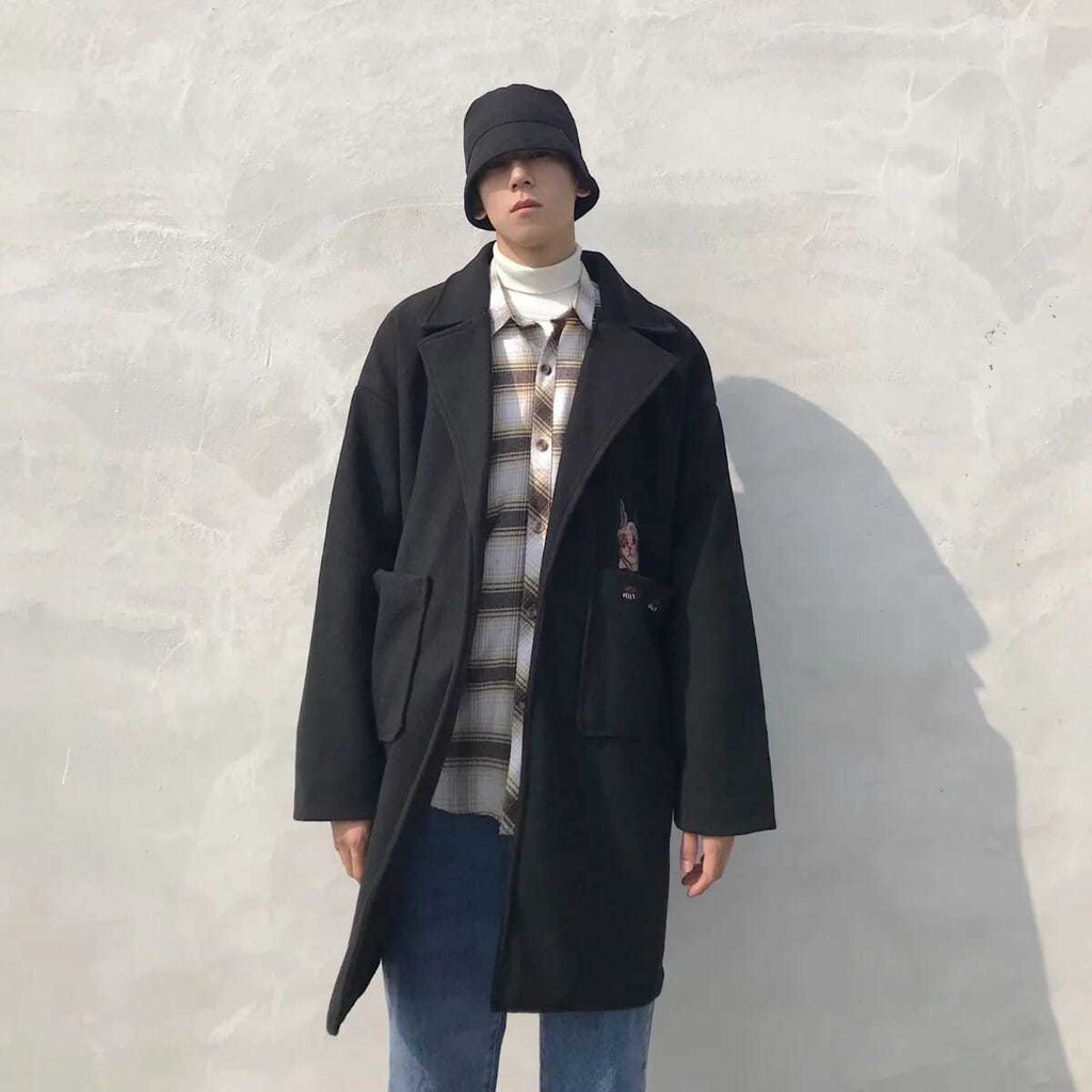 Wool Coat Áo khoác len nam dáng dài mèo Hàn Quốc gió đội đầu