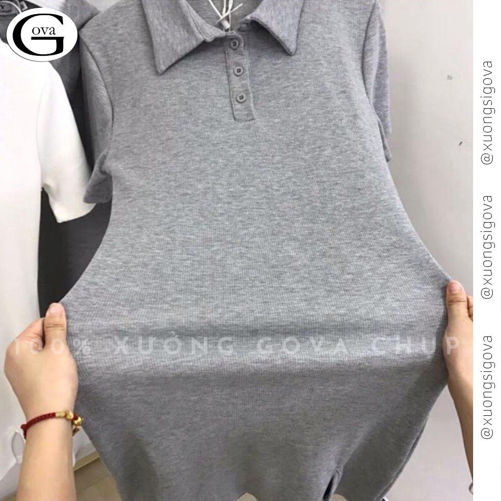 Váy Body Cổ Bẻ Xẻ Trước Chất Thun Gân Tăm Đầm Ôm Sexy GOVA