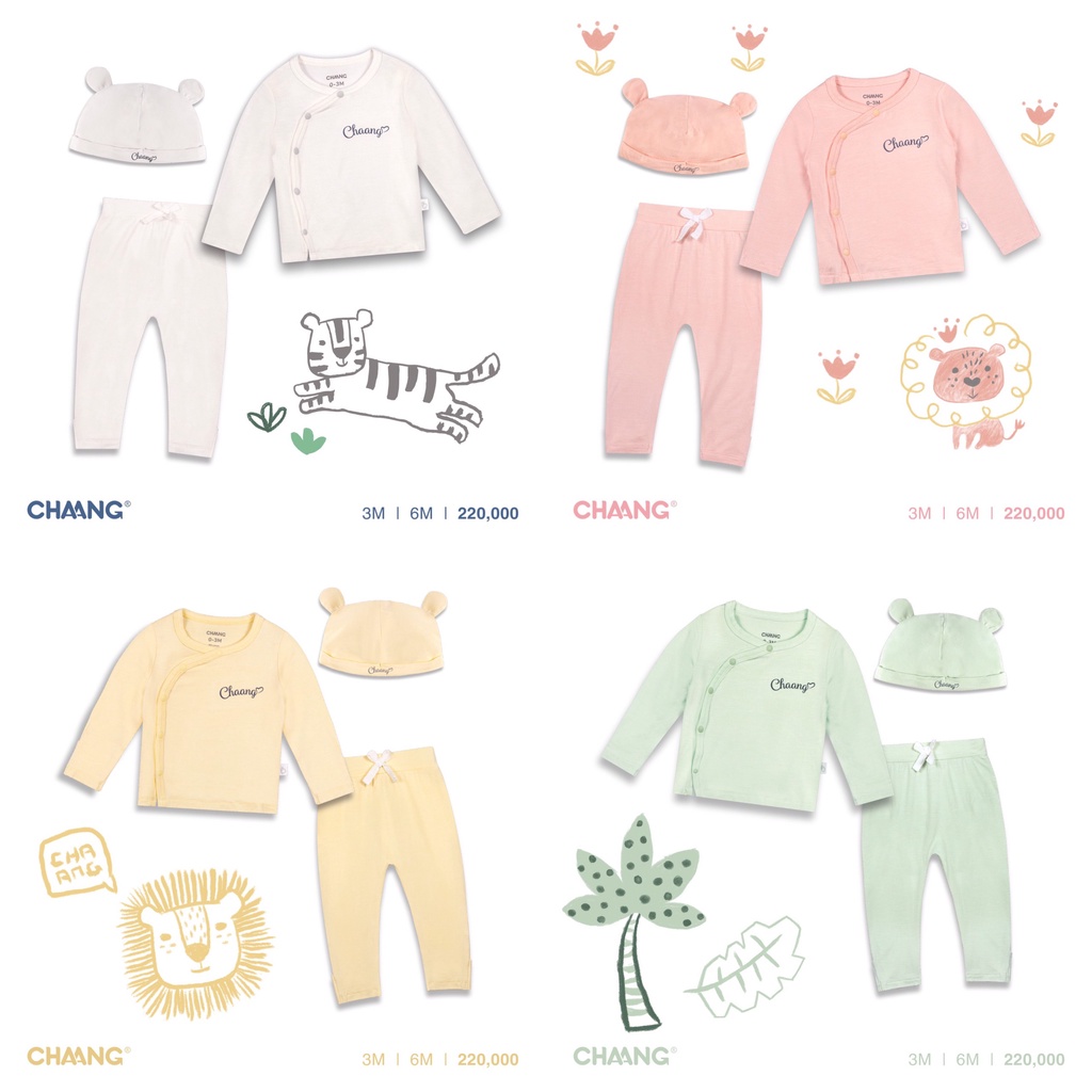 [CHÍNH HÃNG] Bộ quần áo dài tay cúc chéo kèm mũ sơ sinh Tigger Chaang