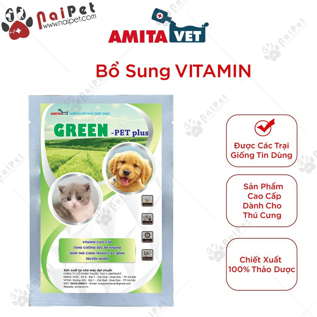 Bột Bổ Sung Vitamin Tổng Hợp Tăng Đề Kháng Vật Nuôi Green Pet Plus Amitavet 35g