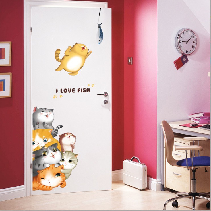 [RẺ VÔ ĐỊCH] Decal dán tường Mèo con dễ thương I love Fish AmyShop