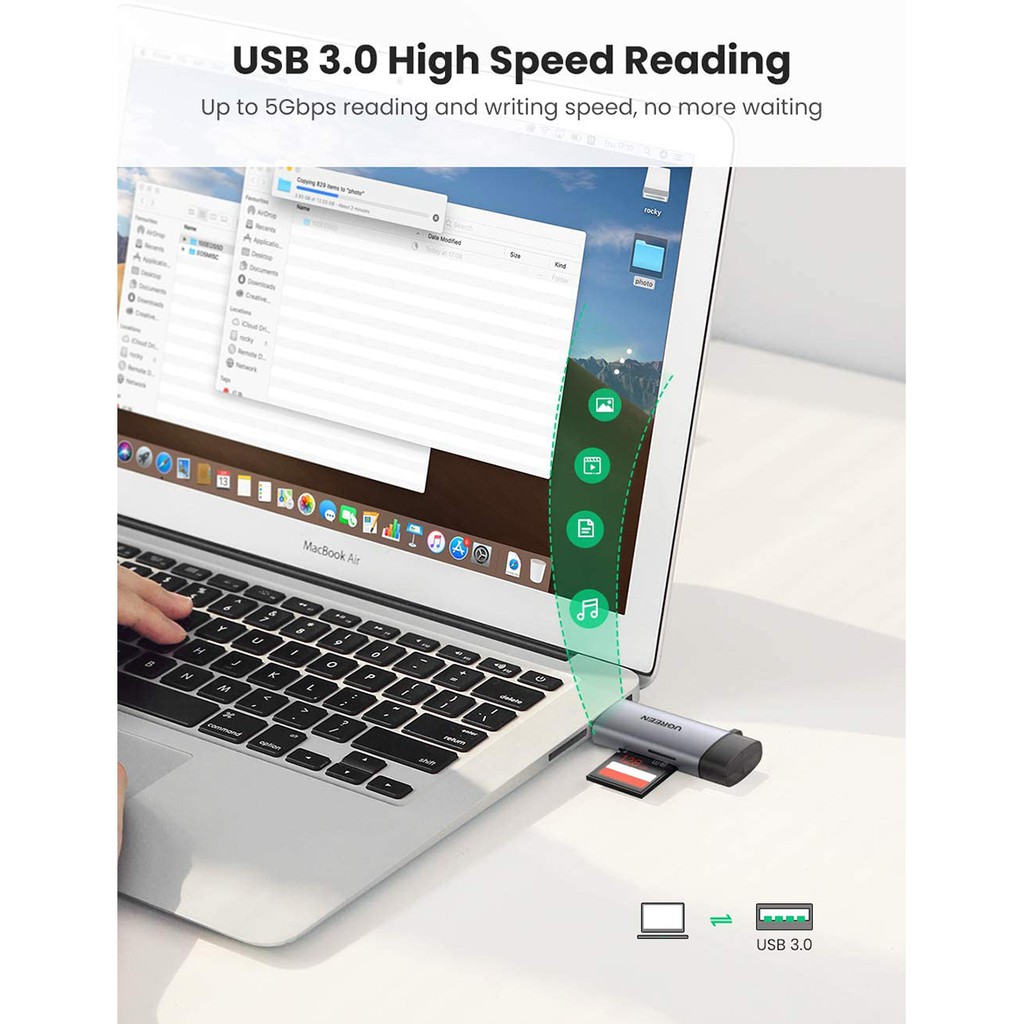 Đầu đọc thẻ nhớ SD/TF chuẩn USB Type C và USB 3.0 Ugreen 50706 chính hãng - Hapustore
