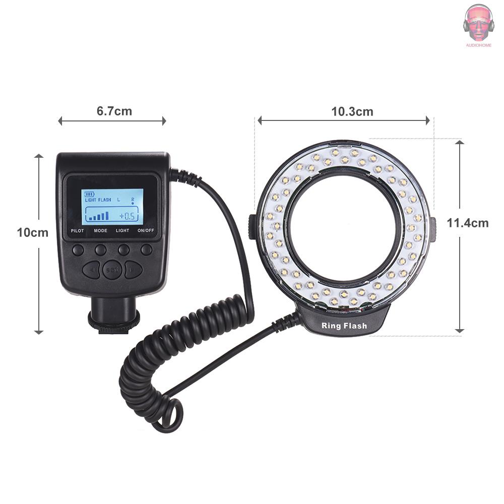 AUDI   HD-130 Macro LED Ring Flash Light LCD Display 3000-15000K GN46 Power Control with 3 Flash Diffusers 8 Adapter Rings for Cameras