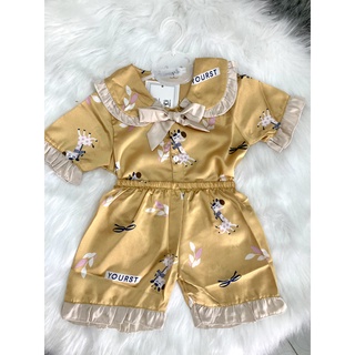 Bộ pijama lụa cộc tay cho bé gái