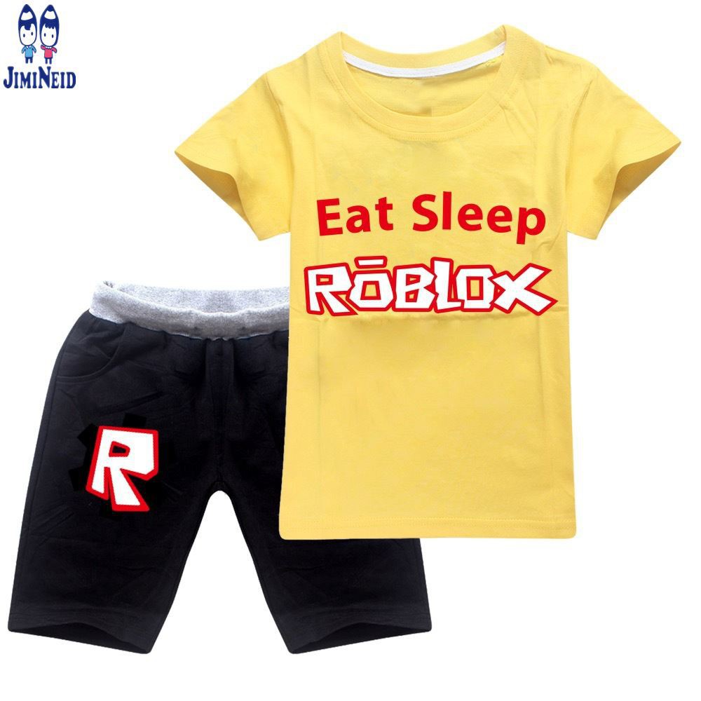 【JD】Summer hot sale ROBLOX Children's  Suit Pure Cotton Boys and Girls Short-sleeved cotton T-shirt + shorts 2-piece set