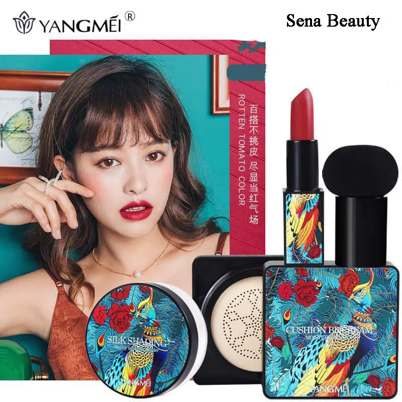 tuan078 Bộ Trang Điểm 4 Món Gồm Phấn Nước + Phấn Phủ Bột + Son Thỏi + Cọ Chấm Yangmei Peacock Dance Cao Cấp tuan078 | BigBuy360 - bigbuy360.vn