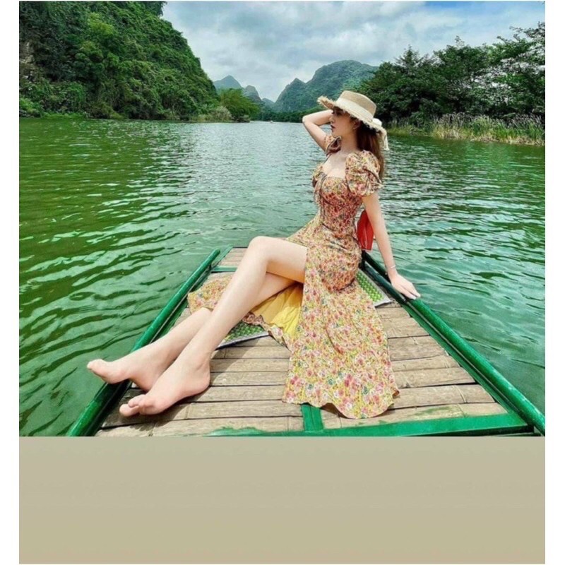 đầm maxi hoa nhí xẻ tà