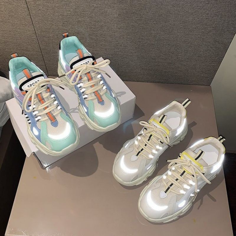 (Free Ship) Giày Phản Quang Nữ Đế Độn 5cm Phối Màu