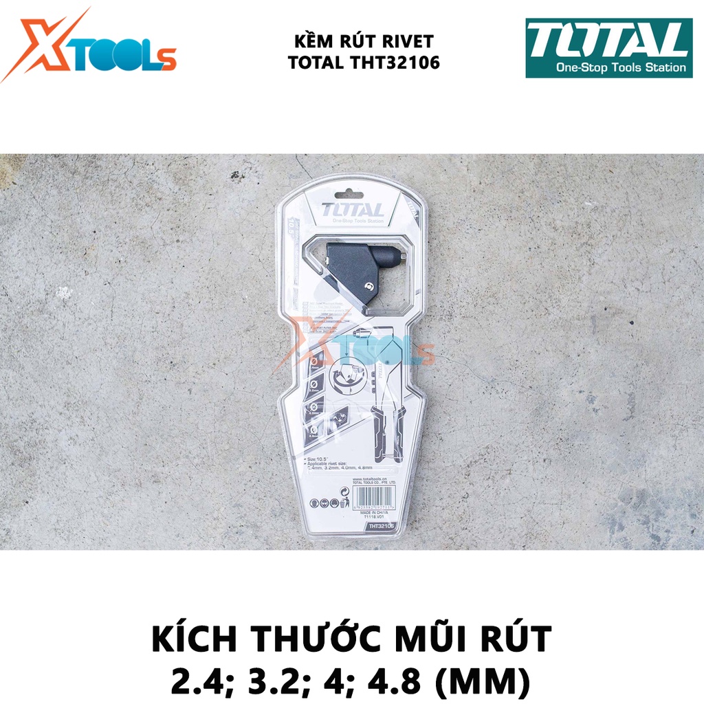 Kìm rút rivet TOTAL THT32106 | kềm rút rivet Kích thước 10.5 inch | Kích thước mũi rút 2.4mm, 3.2mm, 4mm, 4.8mm | Chất l