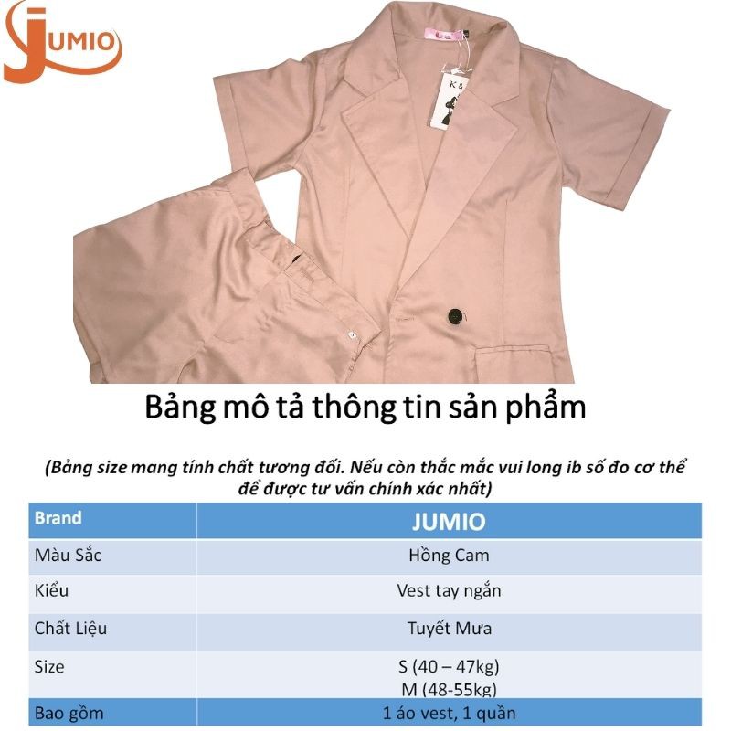 Set vest nữ áo blazer tay ngắn 1 lớp túi nắp phong cách hàn quốc kèm quần short cạp chun thanh lịch JUMIO | BigBuy360 - bigbuy360.vn